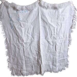 Friemanit Kids Woven Acrylic Fiber Knit Blanket Throw White 35" Square